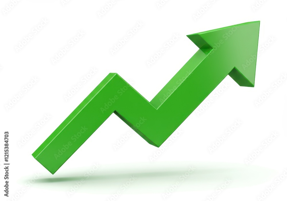 A 3D illustration of a zigzag arrow pointing upward symbolizing growth or progress isolated on white background A 3D illustration of a zigzag arrow pointing upward symbolizing growth or progress isolated on white background