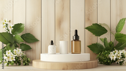 minimal beauty empty mockup product photography Modern wood 3d podium display wooden product background natural pedestal advertising