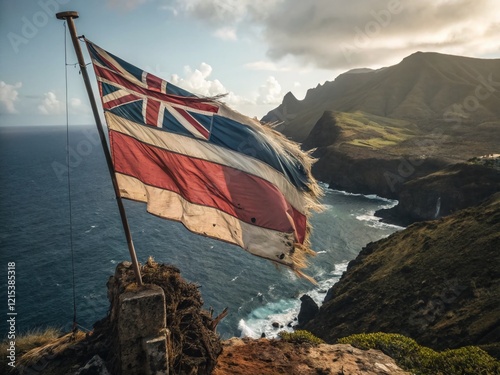 Navassa Island: Dramatic Waving Flag, Conceptual Photography Stock Photo photo