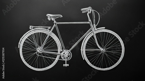 A bicycle outlined with white chalk on a black background, emphasizing clean lines.