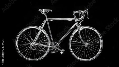 A bicycle outlined with white chalk on a black background, emphasizing clean lines.