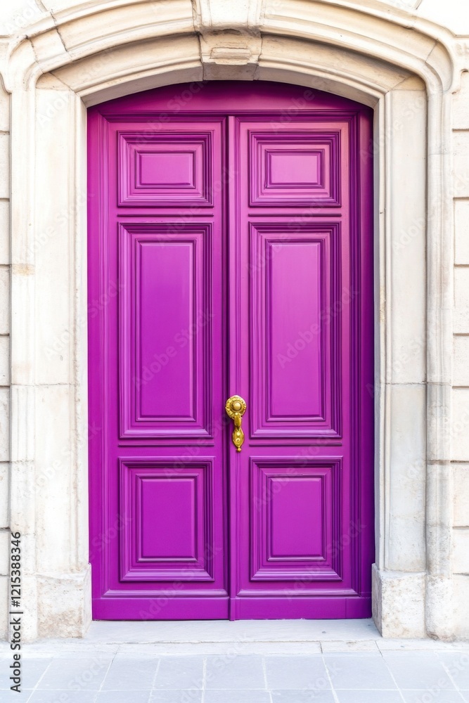 Historic door painted in rich plum with intricate golden hardware against a stone wall, showcasing timeless elegance and architectural beauty Historic door painted in rich plum with intricate golden hardware against a stone wall, showcasing timeless elegance and architectural beauty