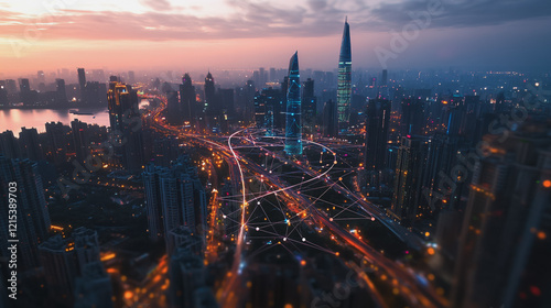 Wallpaper Mural Smart digital Innovation city with connection network reciprocity over the twilight cityscape. of future smart wireless digital city and social media networking systems that connects people with city
 Torontodigital.ca