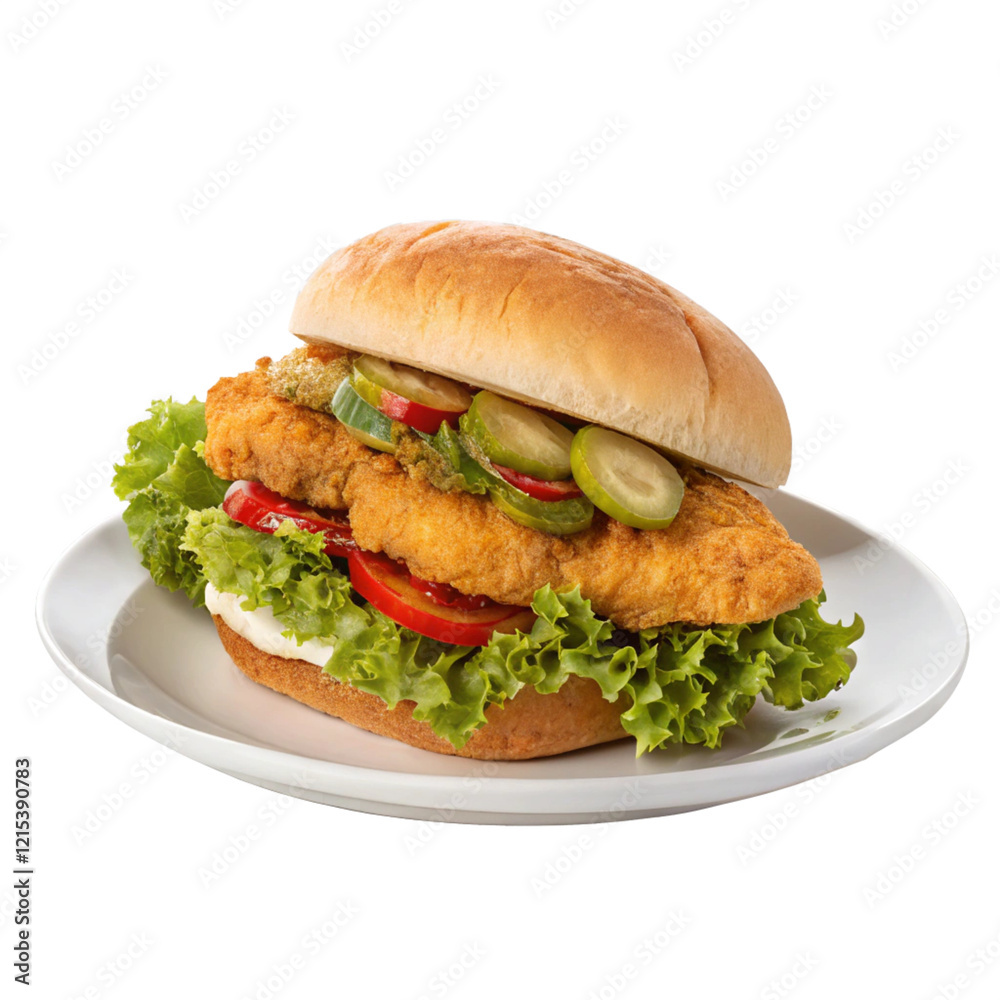 Chicken Sandwich on transparent background.