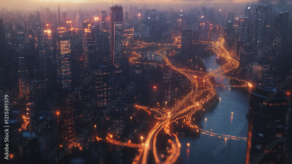 Smart digital Innovation city with connection network reciprocity over the twilight cityscape. of future smart wireless digital city and social media networking systems that connects people with city
Smart digital Innovation city with connection network reciprocity over the twilight cityscape. of future smart wireless digital city and social media networking systems that connects people with city