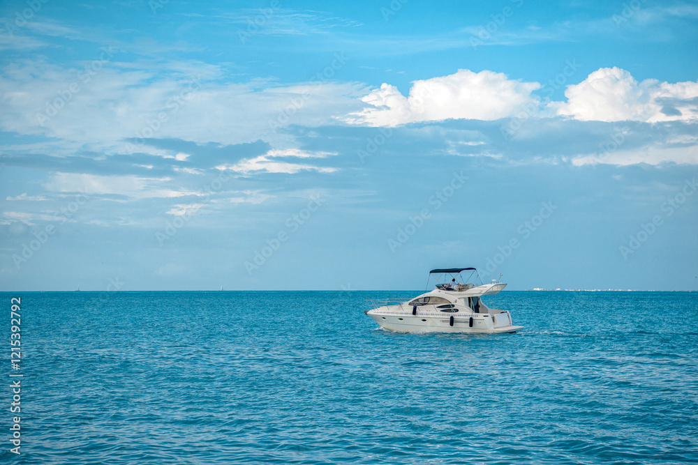 White yacht sails on the Caribbean sea, the sky is cloudy. White yacht sails on the Caribbean sea, the sky is cloudy.