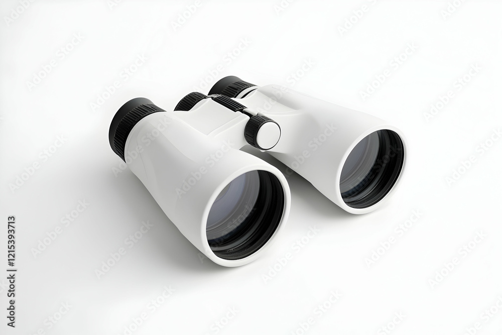 White binoculars displayed against a plain white background, ideal for product-focused designs White binoculars displayed against a plain white background, ideal for product-focused designs