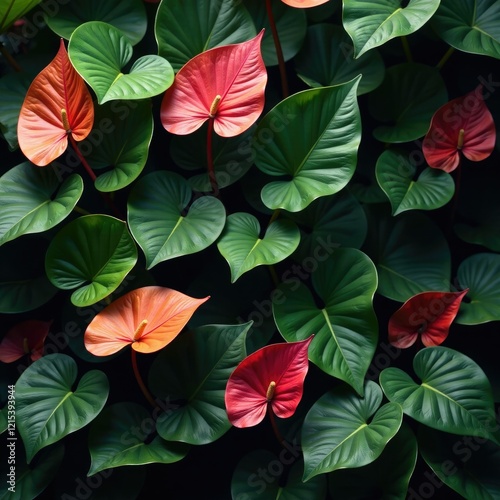 Dense foliage with a focus on philodendron monstera, monstera, lush, overgrowth photo