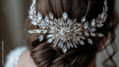 Elegant bridal hair accessory with intricate crystals and sparkling gems photo