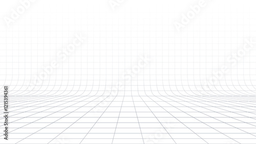 White background with gray perspective grid lines creating a square pattern. Template platform for technology, user interface, industry, science, blueprint, or infographic concept. Vector illustration