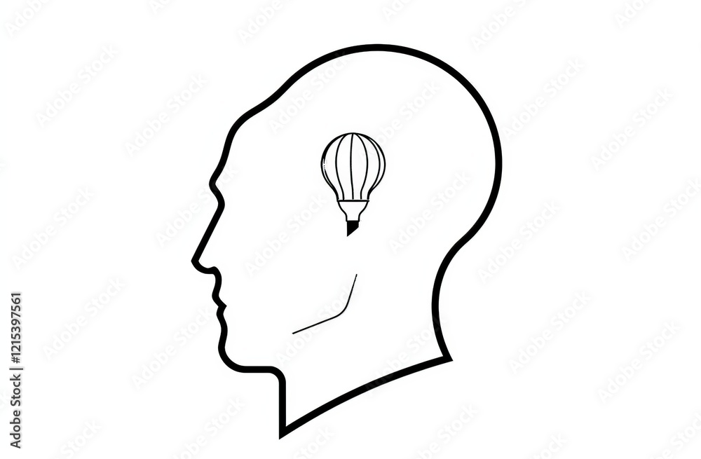A one-line drawing style illustration of a man's head with a light bulb inside his brain, set against a white background. A one-line drawing style illustration of a man's head with a light bulb inside his brain, set against a white background.