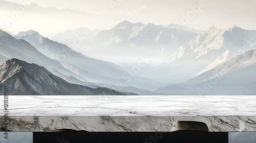 Generative AI marble top with mountains in the distance ideal for showcasing modern designs