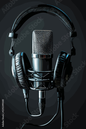 Close-up of Microphone and Headphones Used by Boxing Stadium Announcer