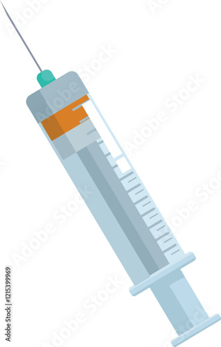 Plastic medical syringe with a needle for injecting vaccine or medicine, showing the graduated scale