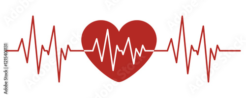 Heart pulse. Human heart and the encephalogram. Red and white colors. Heart rhythm graph. Medicine, Healthcare.