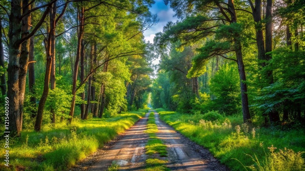 Overgrown Forest Road in Kreminna Nature Reserve, Ukraine - Summer Day Overgrown Forest Road in Kreminna Nature Reserve, Ukraine - Summer Day