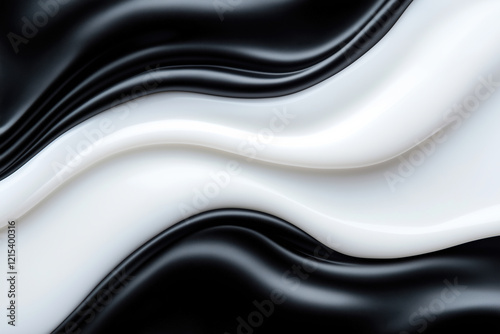 Fluid patterns of black and white create dynamic visual texture in abstract design