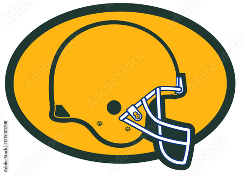 Helmet - gold and green football player helmet, sport vector graphics, hockey, for street art - graffiti lettering typography - art illustration - multicolor -