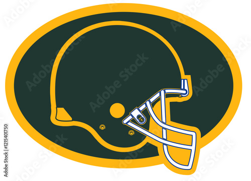 Helmet - gold and green football player helmet, sport vector graphics, hockey, for street art - graffiti lettering typography - art illustration - multicolor -