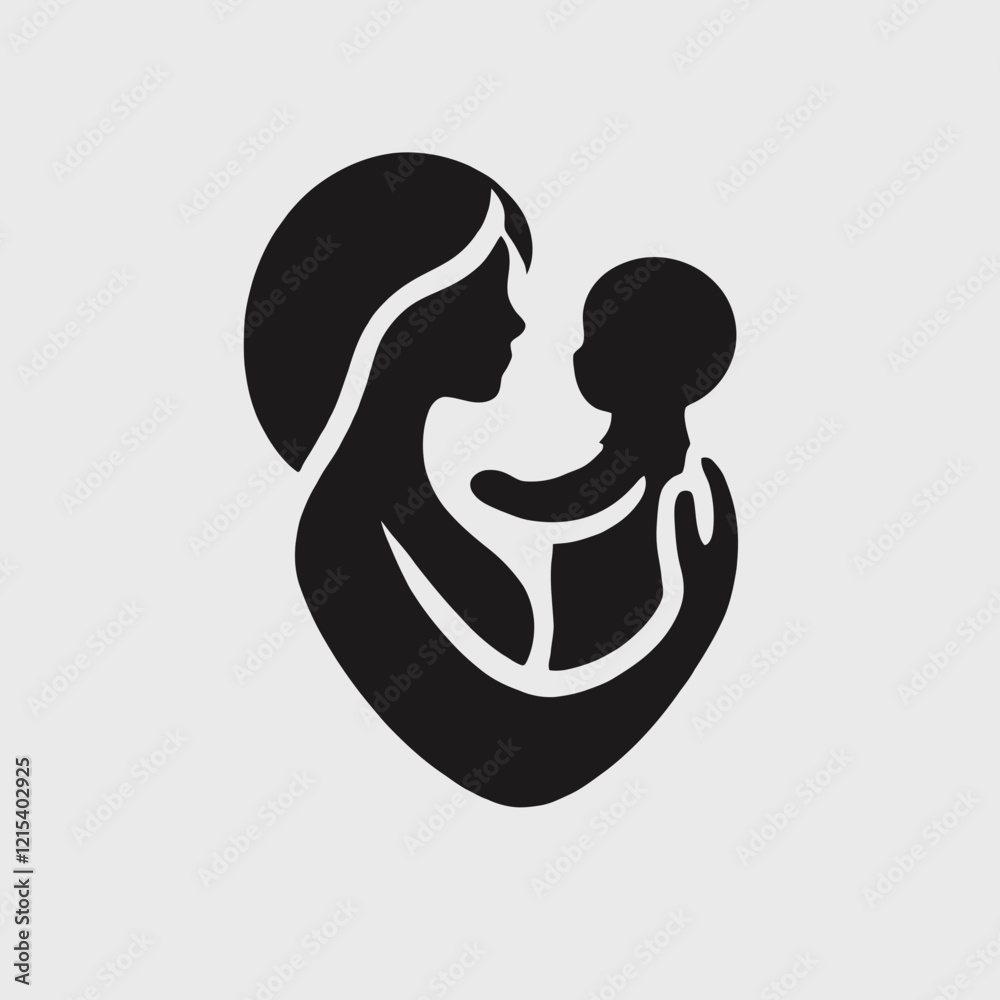 Mother and Child Silhouette in black on a white background Mother and Child Silhouette in black on a white background