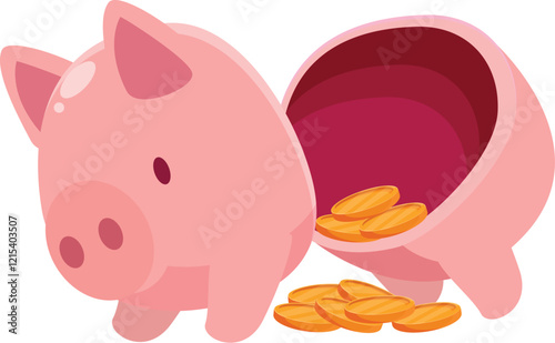 Open piggy bank losing coins depicting savings, finance, and investment loss