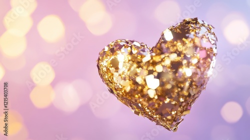 A Glittering Golden Heart Against A Soft Background