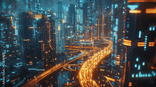 Wallpaper Mural Smart digital Innovation city with connection network reciprocity over the twilight cityscape. of future smart wireless digital city and social media networking systems that connects people with city
 Torontodigital.ca