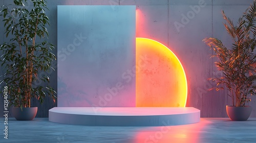 A modern abstract podium with vibrant lighting perfect for product displays or presentations