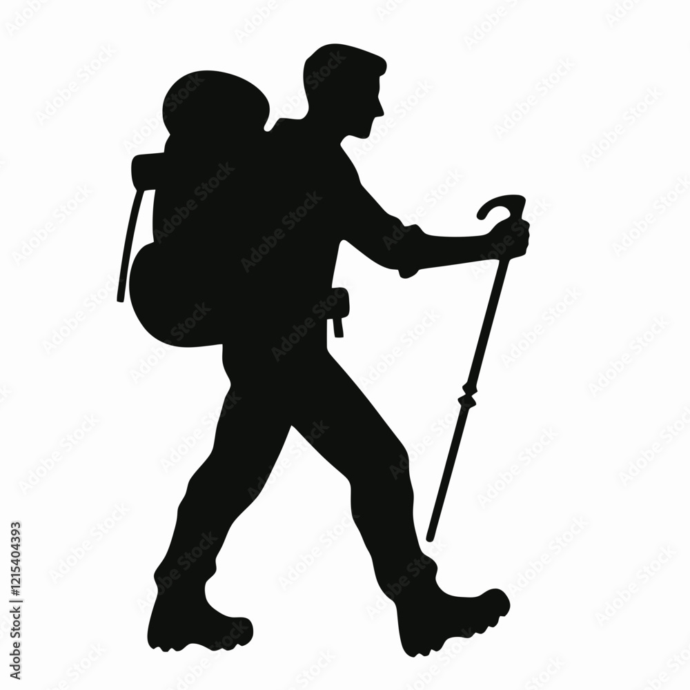 Hiker Silhouette in black on a white background