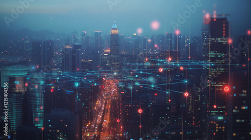 Wallpaper Mural Smart digital Innovation city with connection network reciprocity over the twilight cityscape. of future smart wireless digital city and social media networking systems that connects people with city
 Torontodigital.ca