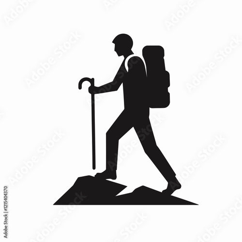  Hiker Silhouette in black on a white background