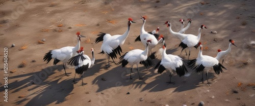 Feathers of a red crowned cranes scattered on the ground, red crowned crane, feathers photo