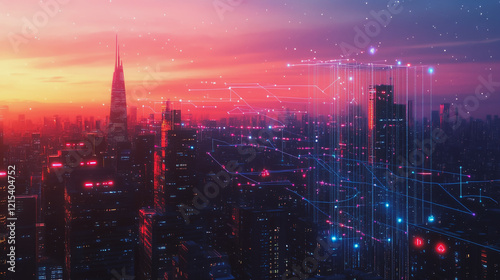 Wallpaper Mural Smart digital Innovation city with connection network reciprocity over the twilight cityscape. of future smart wireless digital city and social media networking systems that connects people with city
 Torontodigital.ca