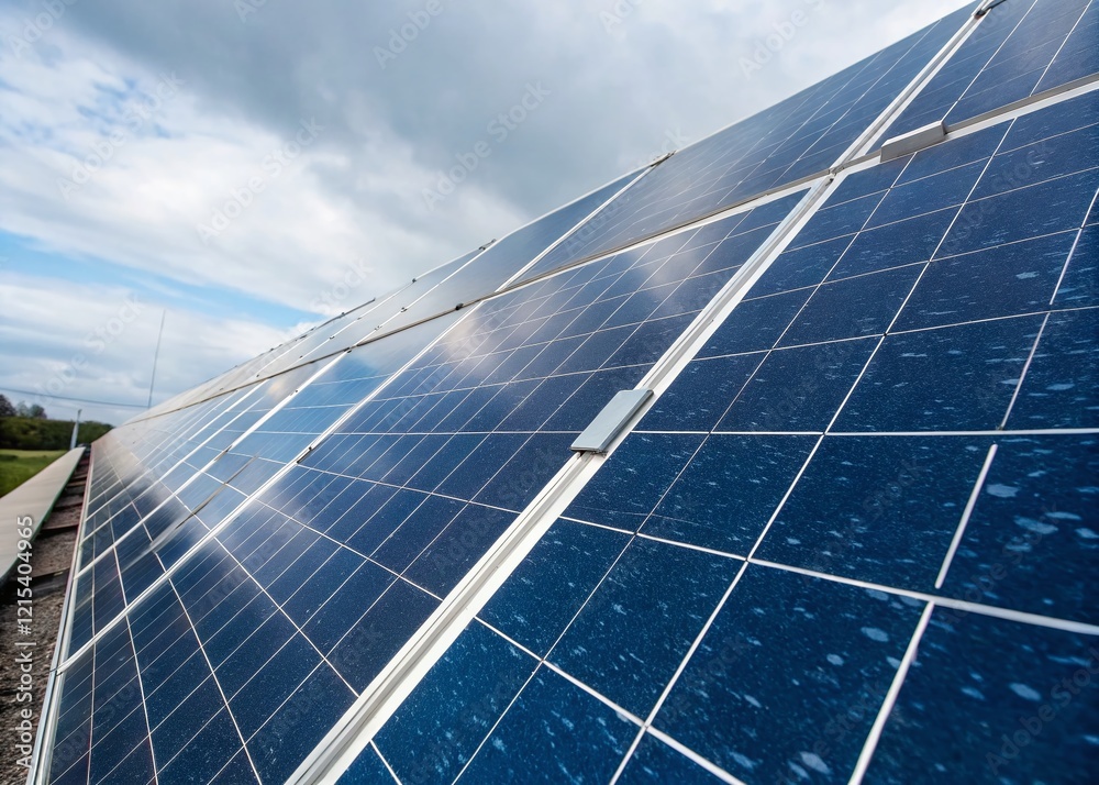 Panoramic Close-Up of Reflective Solar Panel: Sustainable Energy Technology Panoramic Close-Up of Reflective Solar Panel: Sustainable Energy Technology