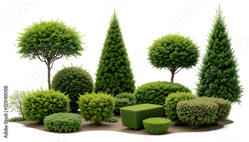 Ornamental Shrubs and Topiary Collection: Boxwood, Japanese Holly, and Dwarf Alberta Spruce for Elegant Landscaping