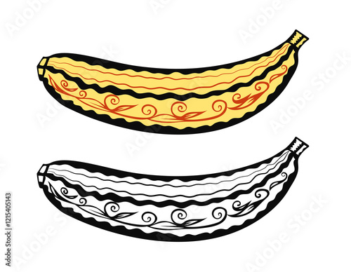 Ornamental sketch of banana. Isolated hand drawn colorpage illustration