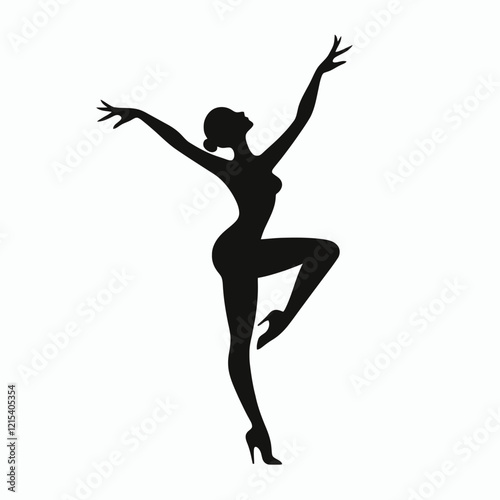 Dancing Woman silhouette in black on a white background