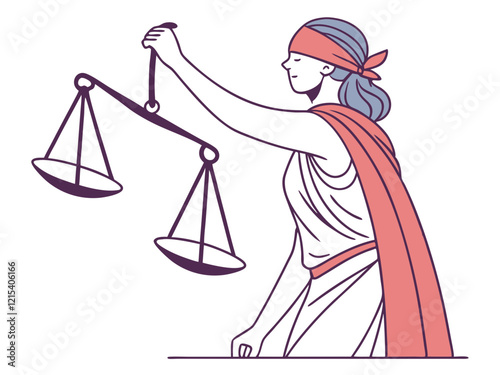 Elegant Woman Holding Justice Scale – Themis Statue Concept, Vector Design