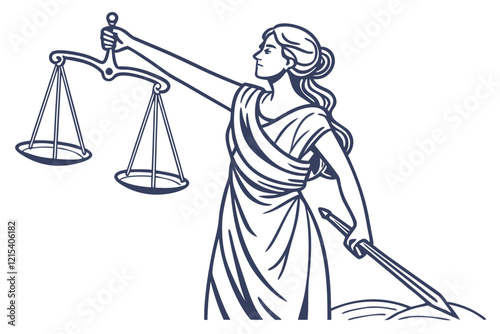 Elegant Woman Holding Justice Scale – Themis Statue Concept, Vector Design