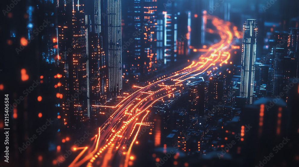 Smart digital Innovation city with connection network reciprocity over the twilight cityscape. of future smart wireless digital city and social media networking systems that connects people with city Smart digital Innovation city with connection network reciprocity over the twilight cityscape. of future smart wireless digital city and social media networking systems that connects people with city