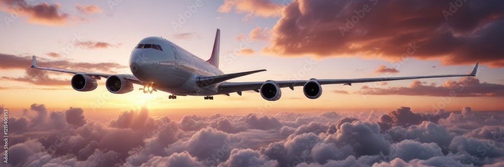 Cloudy sky with a large airplane flying through it at sunrise, cloud, airplane Cloudy sky with a large airplane flying through it at sunrise, cloud, airplane