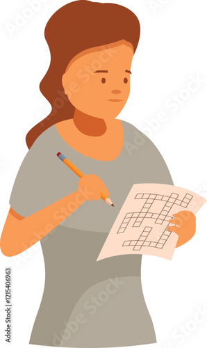 Woman concentrating on solving crossword puzzle, enjoying a mental challenge and leisure activity