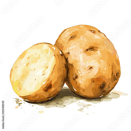 Watercolor Illustration of Two Brown Potatoes