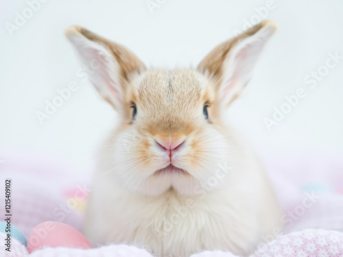 Cute fluffy bunny with a soft pastel background, ears, spring, joy photo