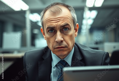 Portrait of a sad man in a modern office