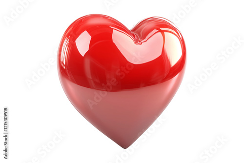 Shiny red heart with smooth, glossy texture isolated on white transparent background, symbol of love, passion and romance concept of Valentine Day
