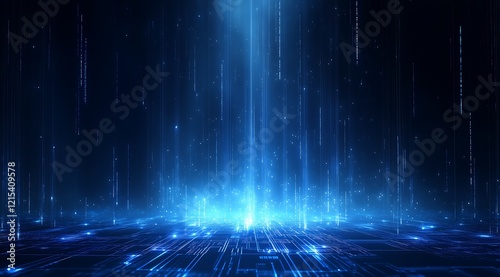 Glowing Tech Grid: Ultra-Detailed Vector Illustration on Dark Blue Canvas,暗青色のキャンバスに超詳細なベクターイラストで描かれた発光する技術グリッド.Generative AI
