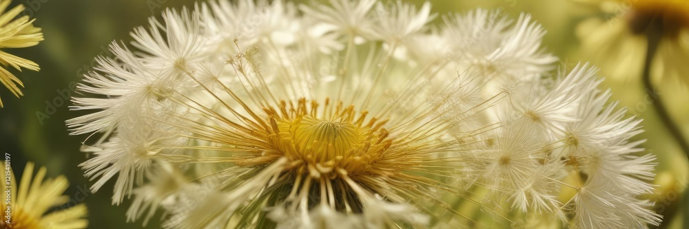 Delicate dandelion flower background with soft yellow petals and delicate center details, abstract, flower Delicate dandelion flower background with soft yellow petals and delicate center details, abstract, flower