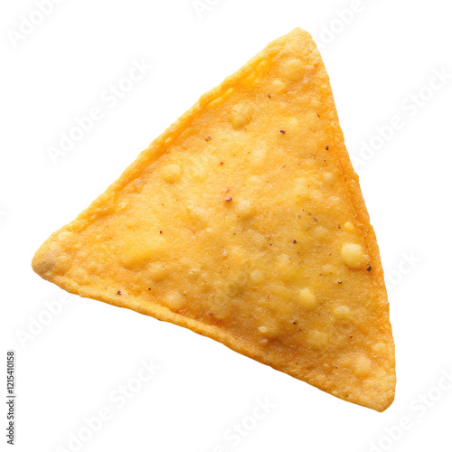 A tortilla chip, triangle potato chip isolated on transparent background, PNG photo