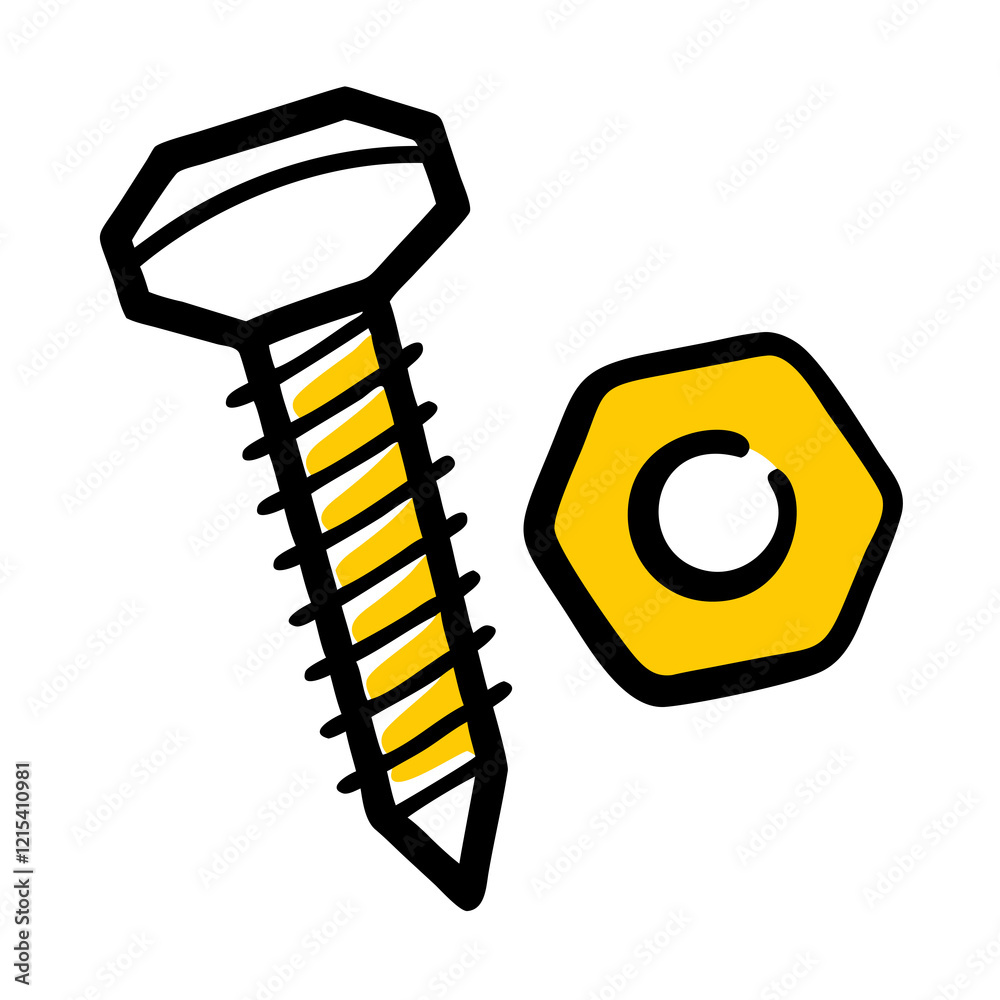 A simple, bold illustration shows a screw and a nut side by side A simple, bold illustration shows a screw and a nut side by side